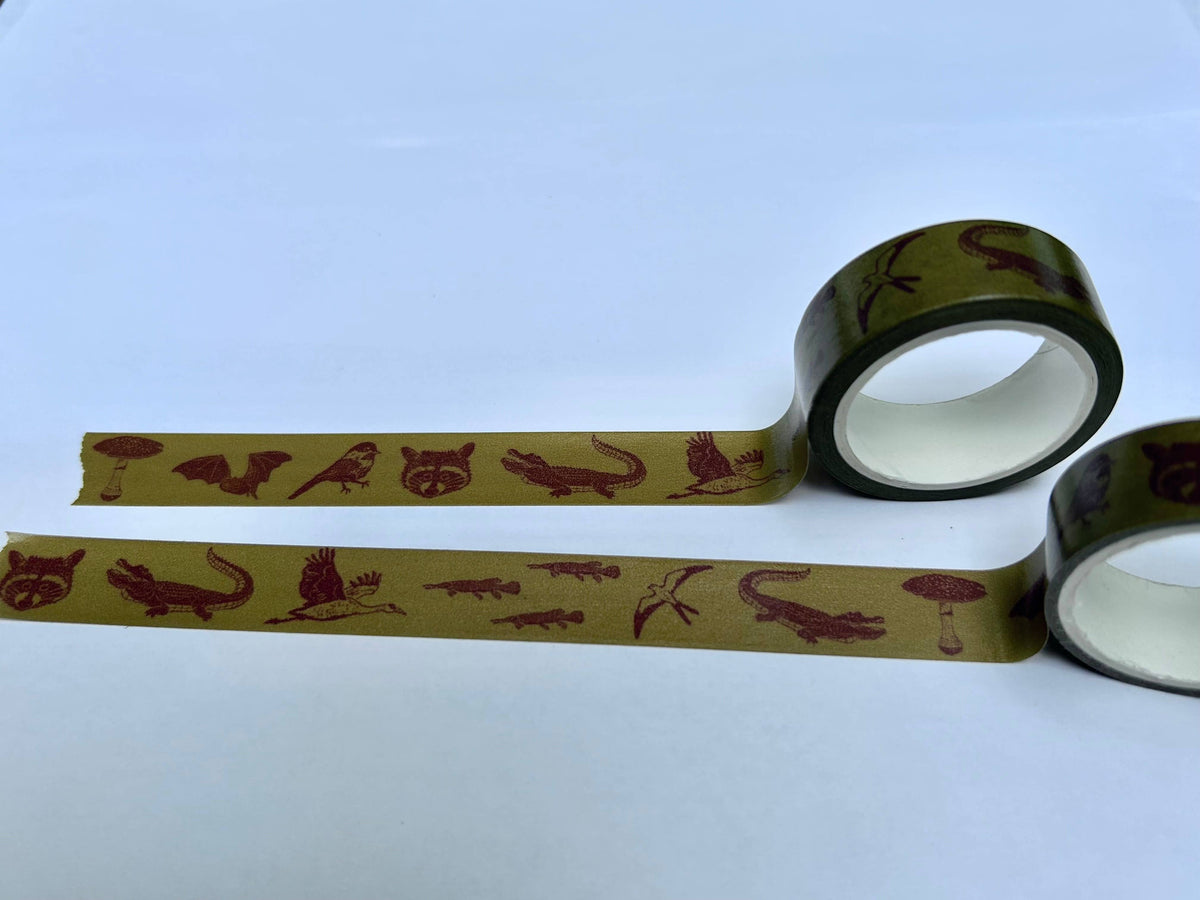 Mustard Linocut Animal Washi Tape