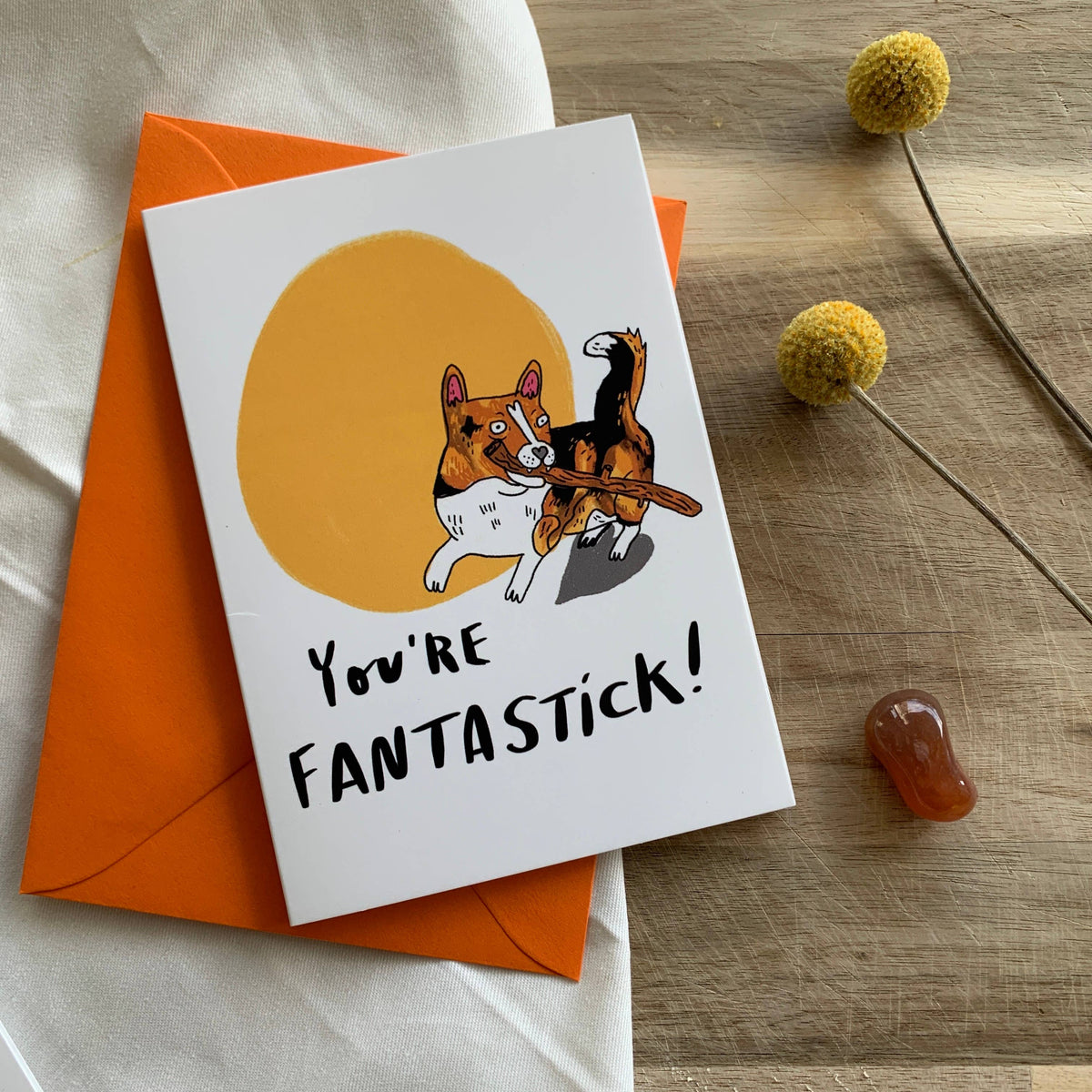 You're FantaSTICK! Corgi - happy dog A6 Greeting Card