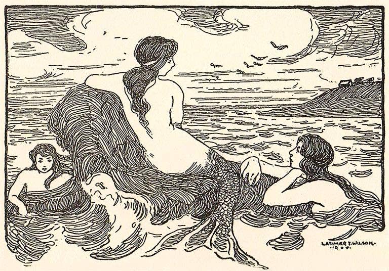 Postcard TS-262 Woodcut of Mermaids