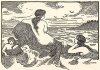 Postcard TS-262 Woodcut of Mermaids