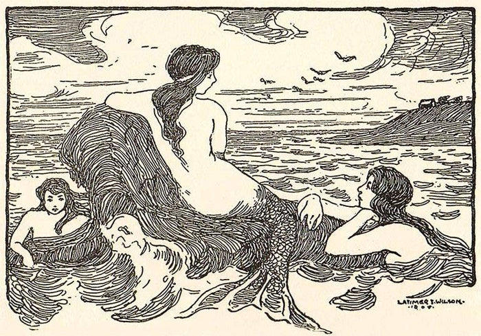 Postcard TS-262 Woodcut of Mermaids