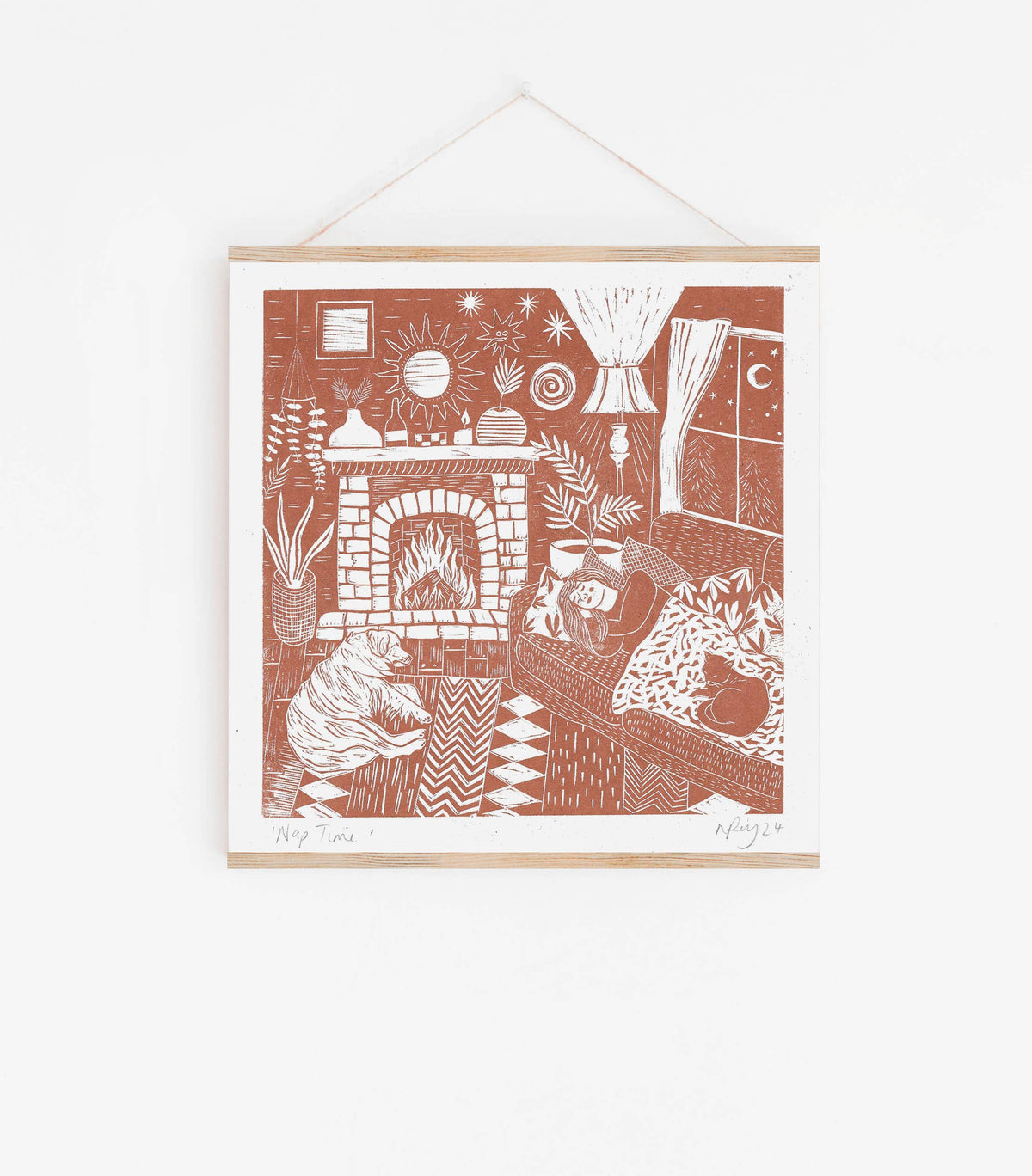 Nap Time riso, cosy, indoor, cat, dog, woman, boho interior
