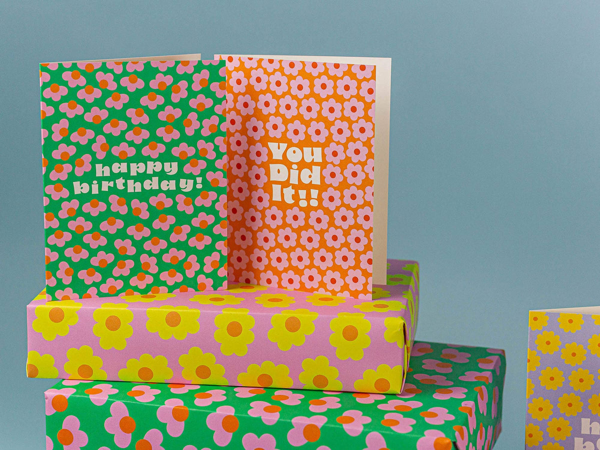 Birthday Buds • Retro Flower Pattern Birthday Card