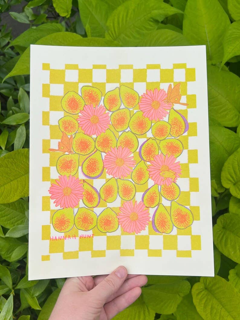 Figs and Daisies Risograph Art Print: 8.5"x11"