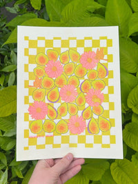 Figs and Daisies Risograph Art Print: 8.5"x11"