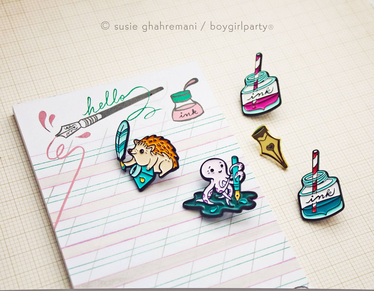 Fountain Pen Ink Bottle Enamel Pin — Calligraphy Gift