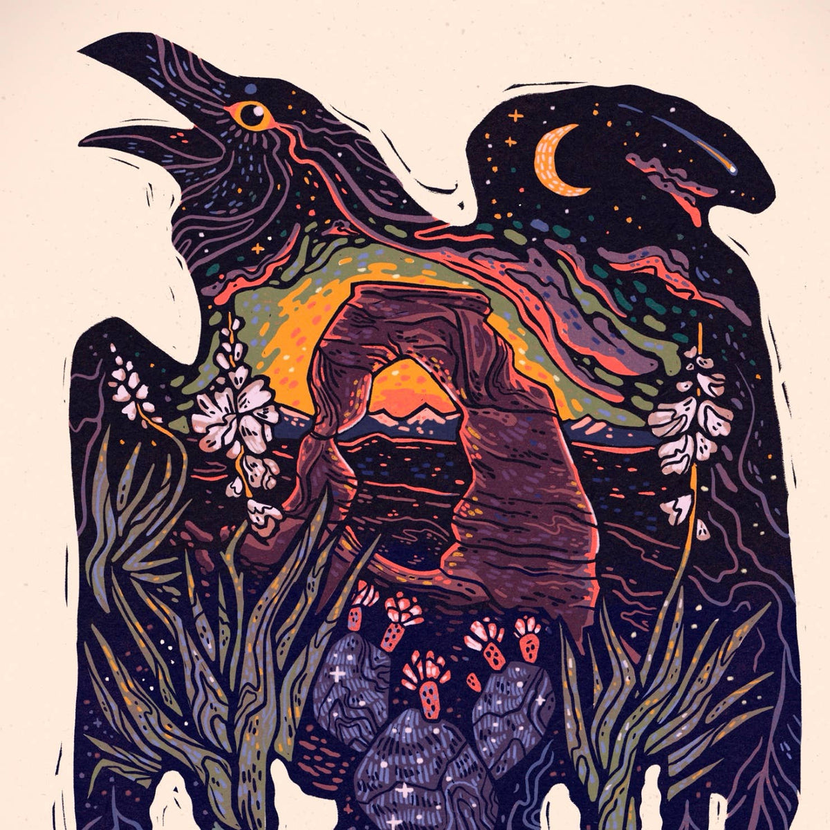 Raven Delicate Arch - 8x10 Nature Wilderness Art Print 