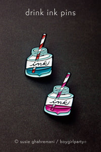 Fountain Pen Ink Bottle Enamel Pin — Calligraphy Gift