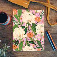Floral on Pink Medium Layflat Notebook