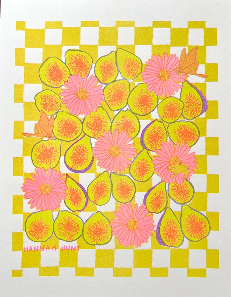 Figs and Daisies Risograph Art Print: 8.5"x11"