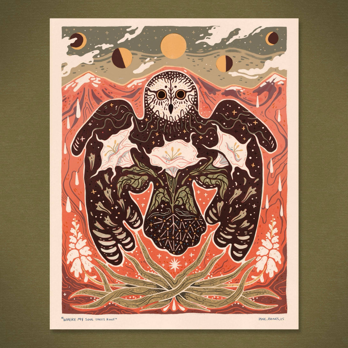 Moonflower Owl - 8x10 Nature Wilderness Art Print  