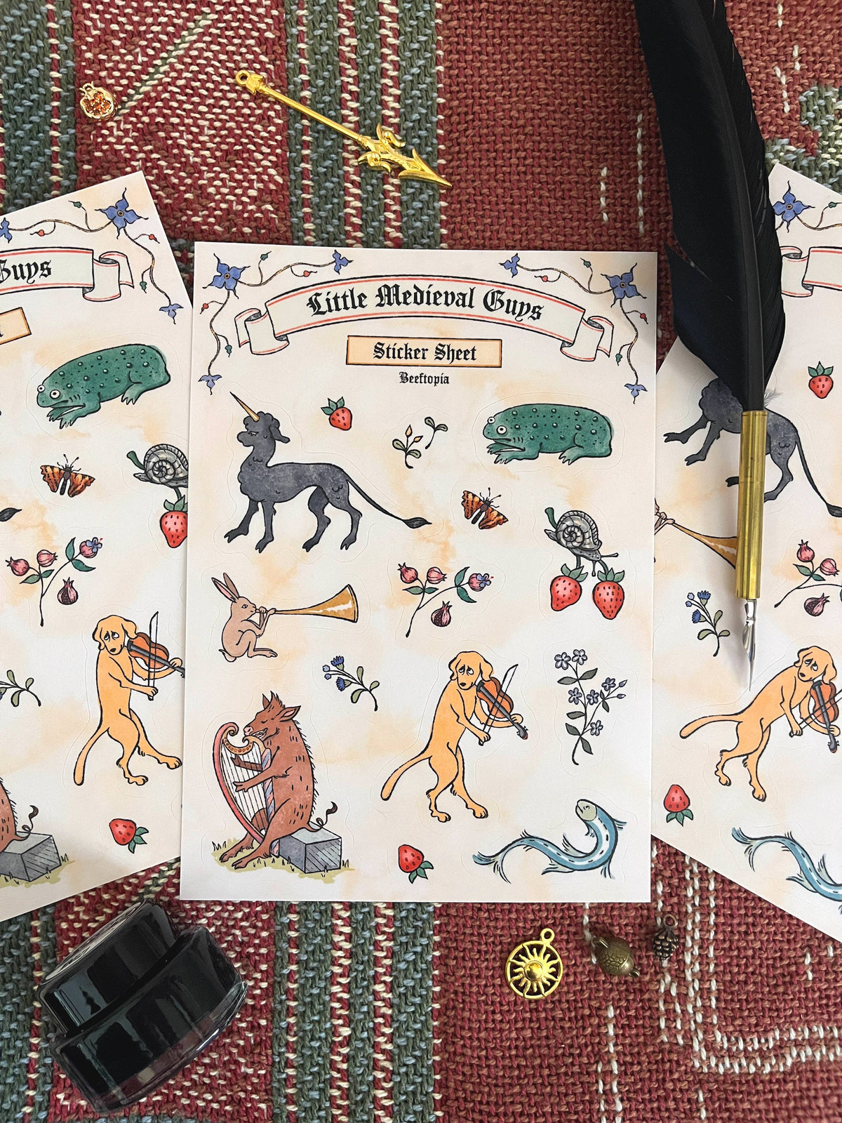 Medieval Manuscript Creatures Waterproof Vinyl Sticker Sheet