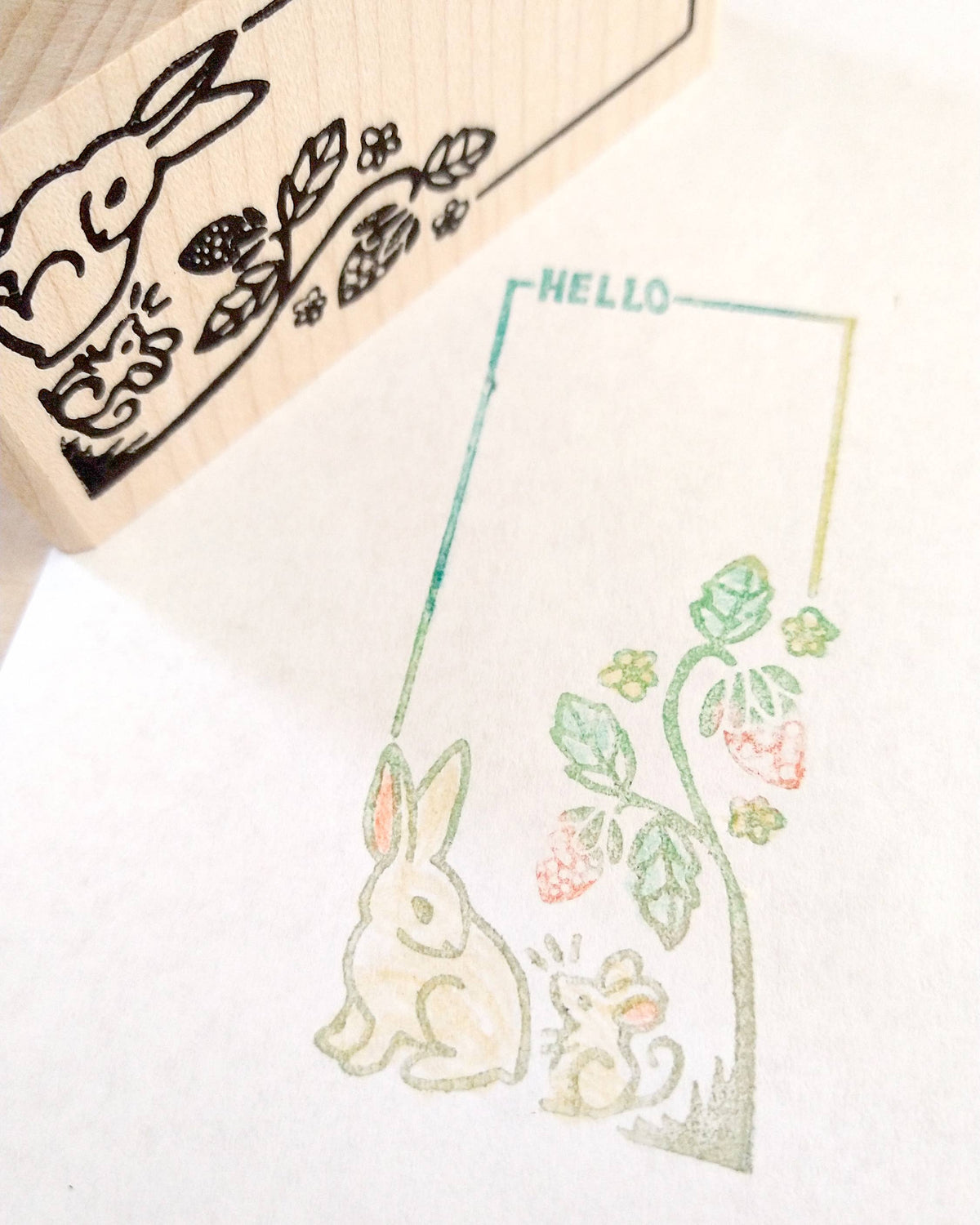Bunny & Mouse Hello Rubber Stamp
