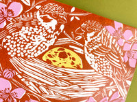 Birds In Nest Blockprinted Greeting Card