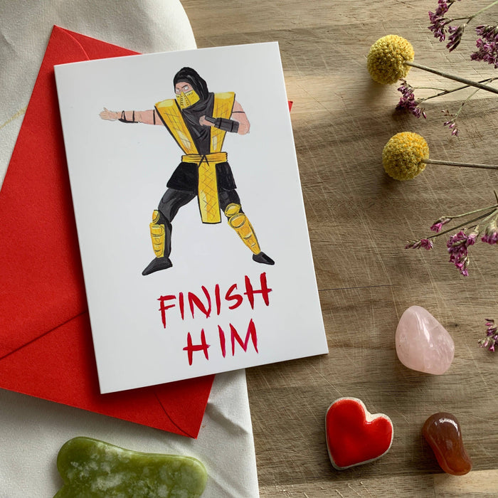 Finish Him, Mortal Combat Inspired A6 Greeting Card