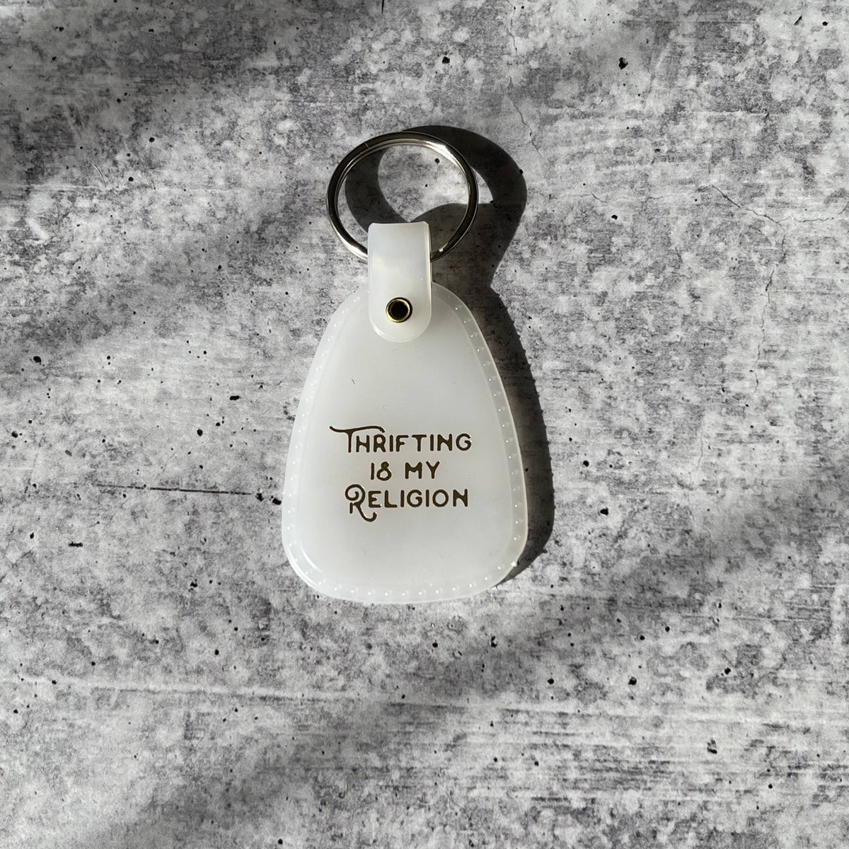 Thrifting is my religion Saddle Keychain made in America