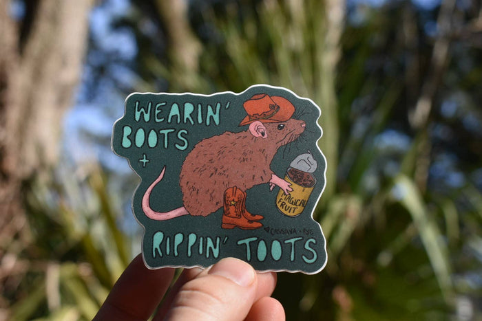 Wearin’ Boots and Rippin’ Toots Rat Cowboy Sticker
