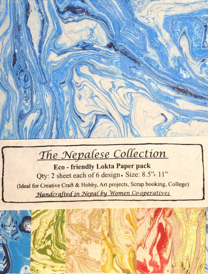 Lokta paper pack, blue/multi marble