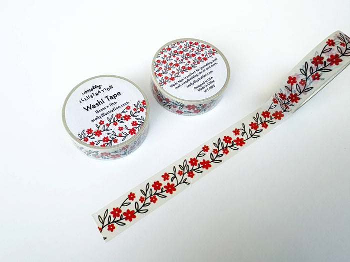 Red Scrolling Flower Decorative Washi Tape 
