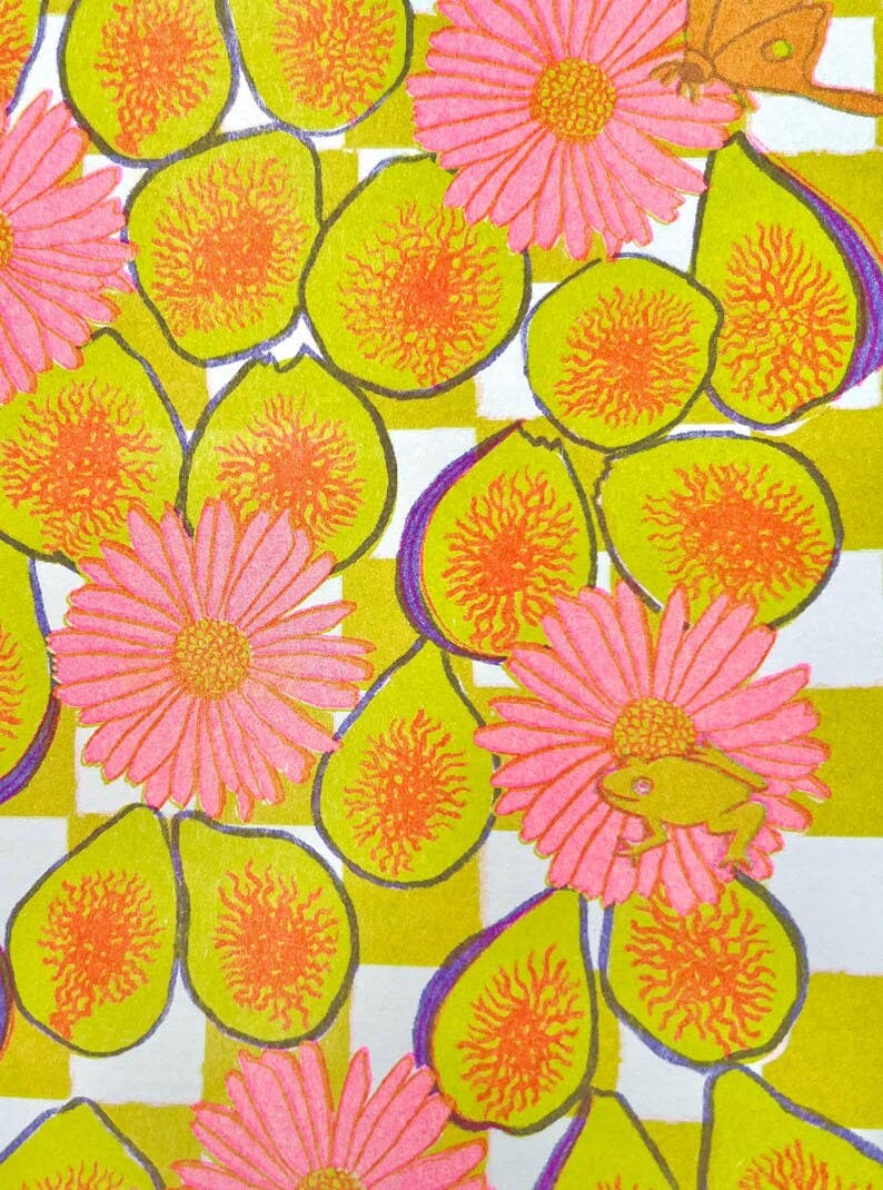 Figs and Daisies Risograph Art Print: 8.5"x11"