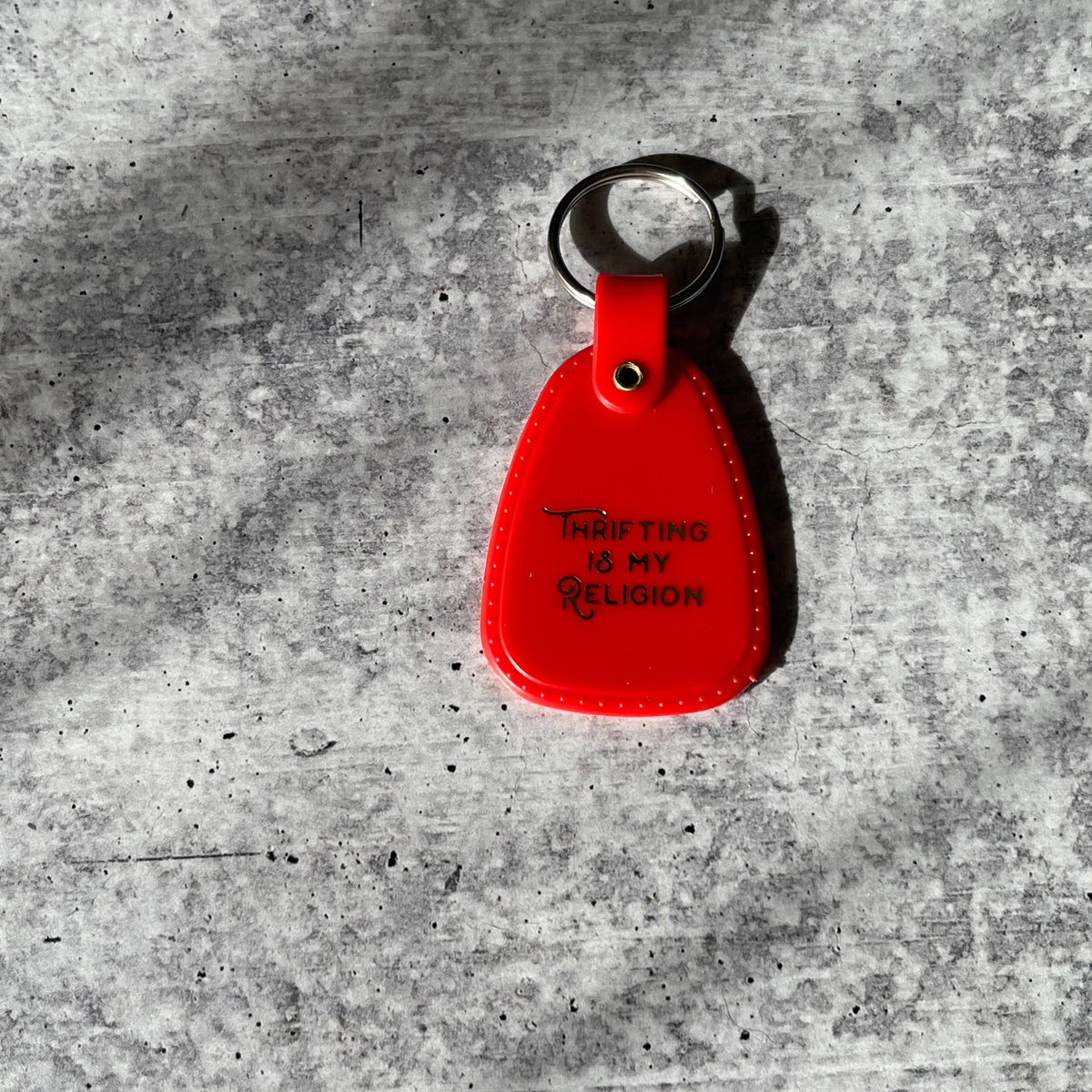 Thrifting is my religion Saddle Keychain made in America