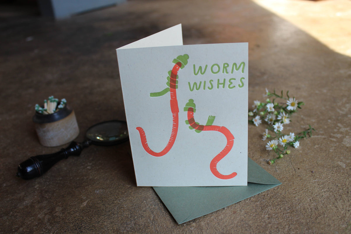 Worm Wishes Letterpress Christmas Holiday Card