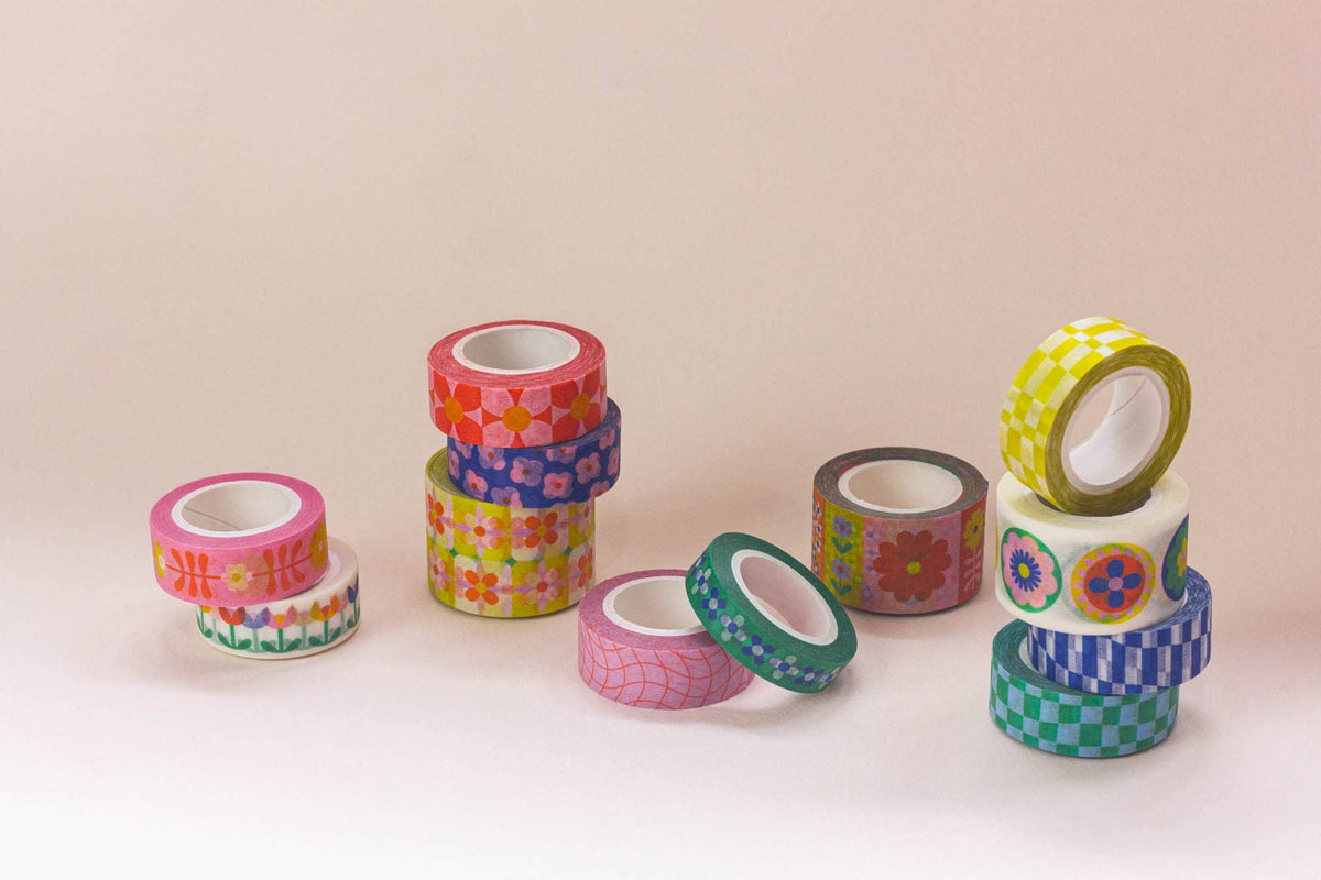 Flowerblock 25mm • Colorblock Flowers Wide Washi Tape
