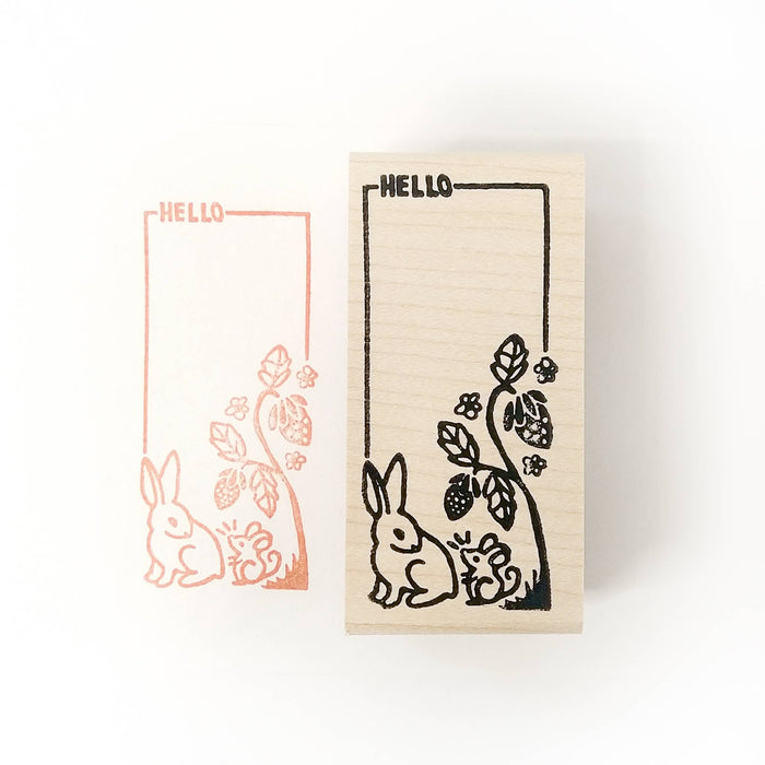 Bunny & Mouse Hello Rubber Stamp