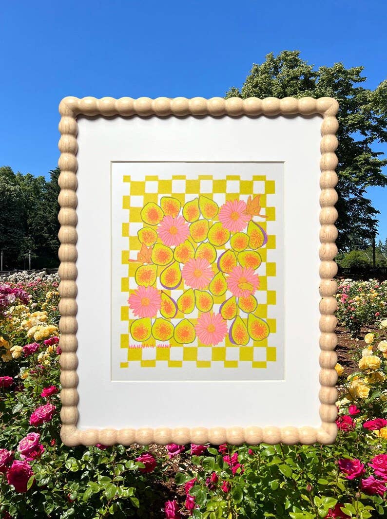 Figs and Daisies Risograph Art Print: 8.5"x11"