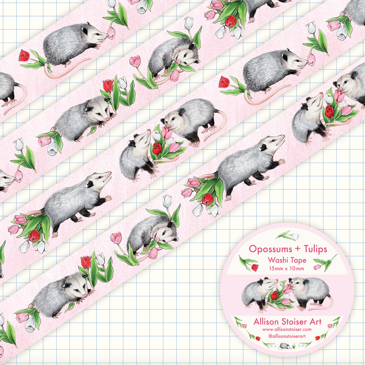 Opossums and Tulips Washi Tape