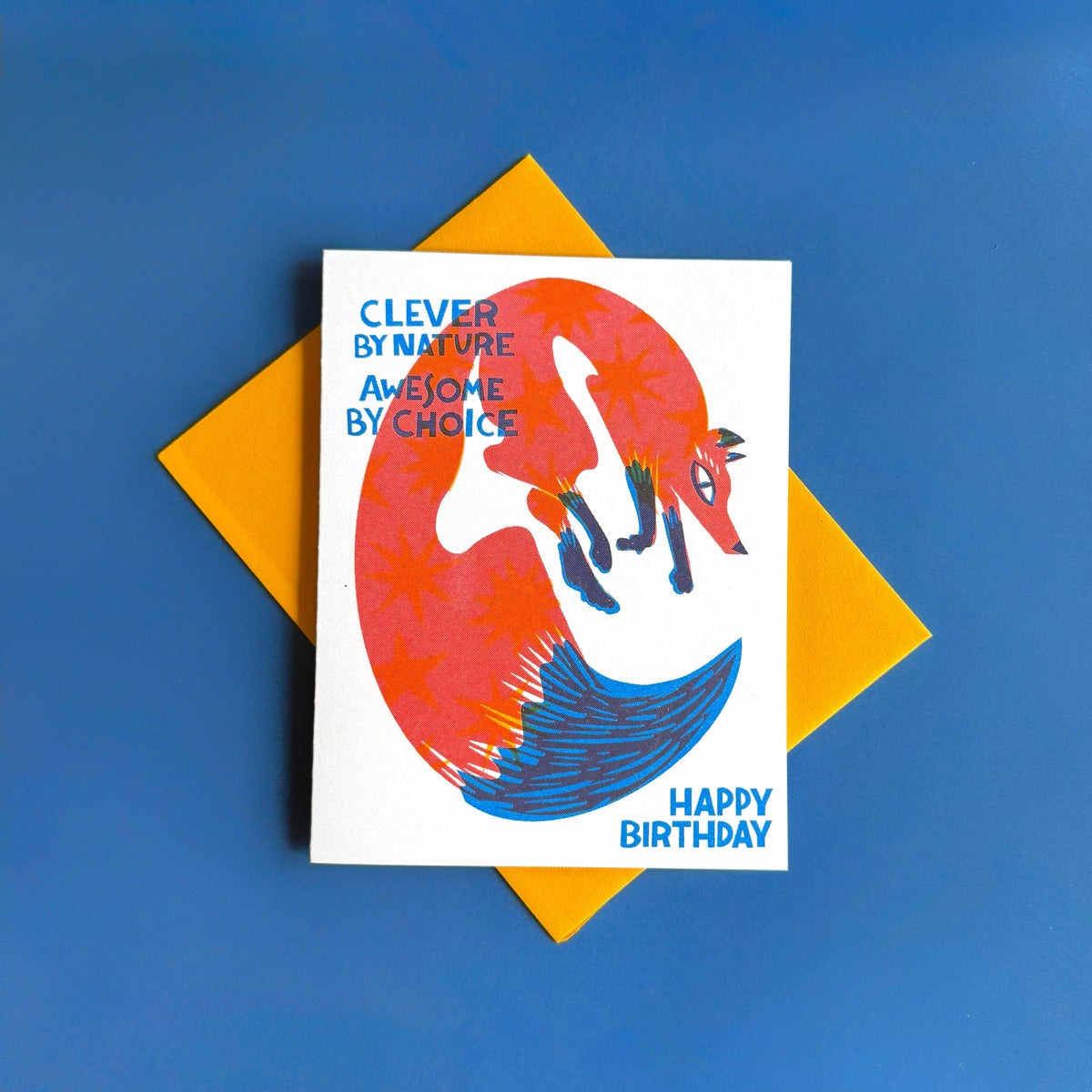 Clever Fox Risograph Birthday Card