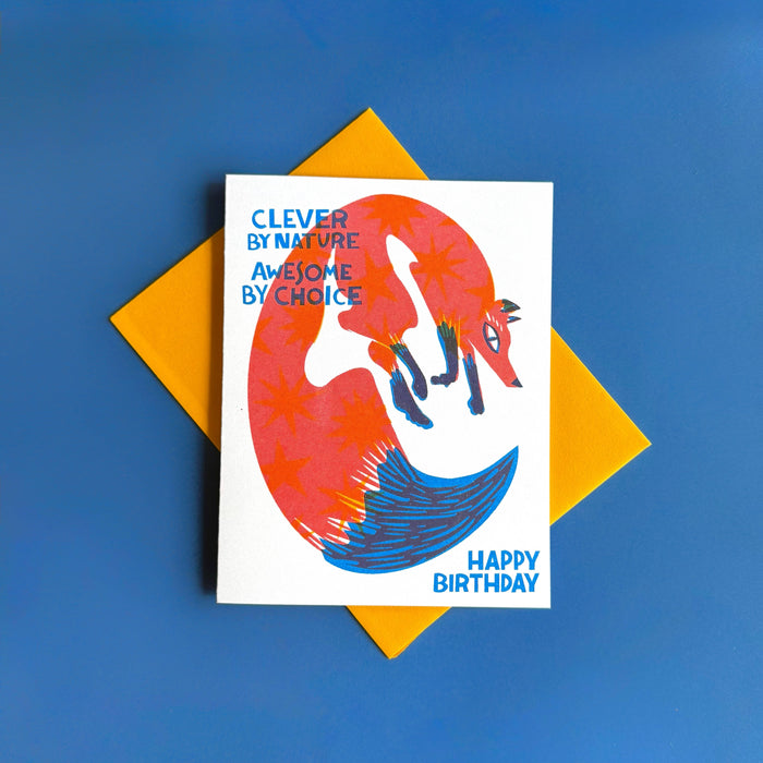 Clever Fox Risograph Birthday Card