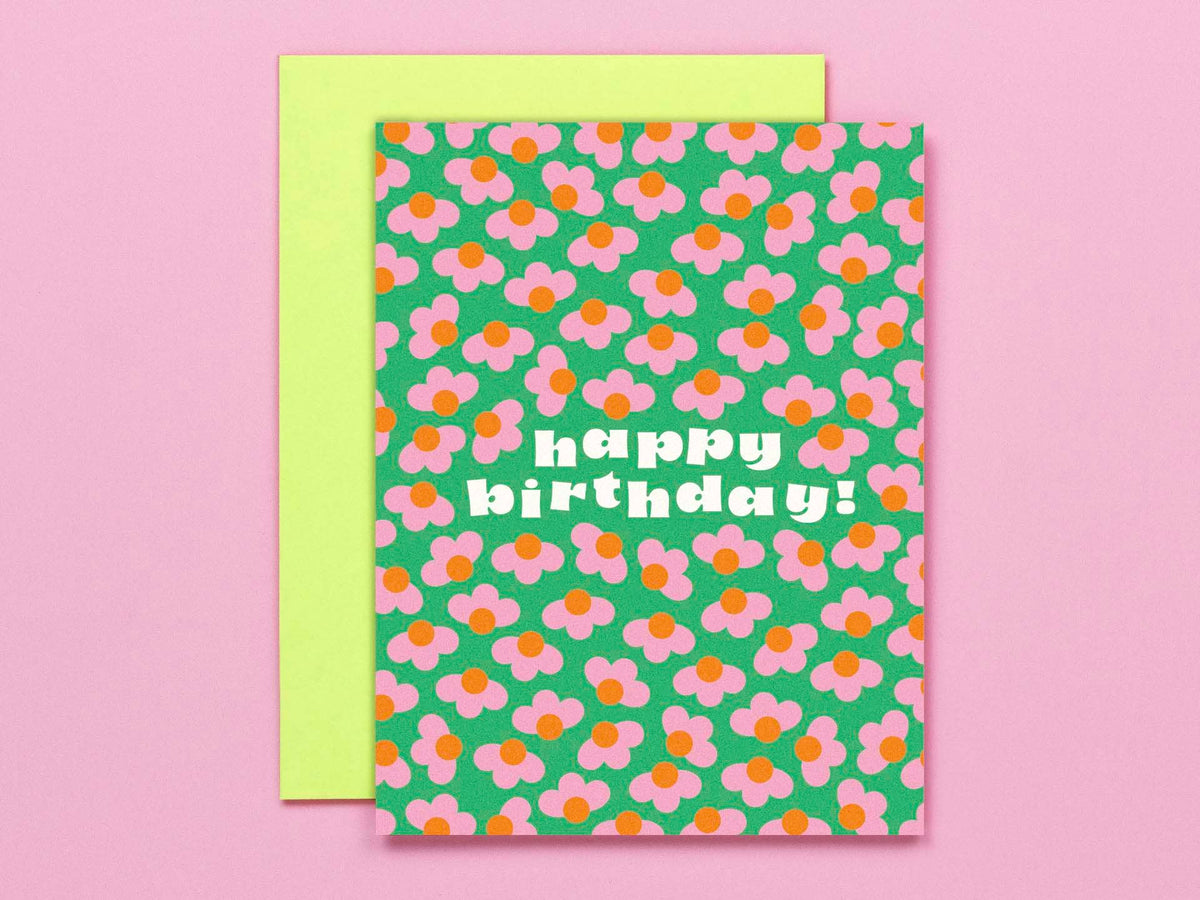 Birthday Buds • Retro Flower Pattern Birthday Card