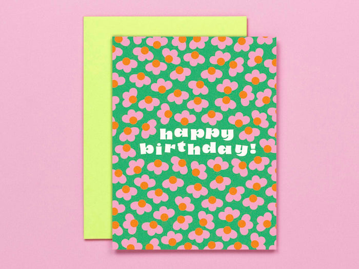 Birthday Buds • Retro Flower Pattern Birthday Card