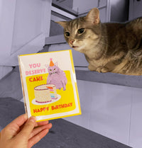 You Deserve Cake Fat Cat A2 Birthday Single Greeting Card