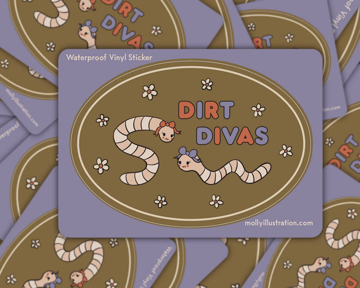 Dirt Divas Worm Waterproof Vinyl Sticker