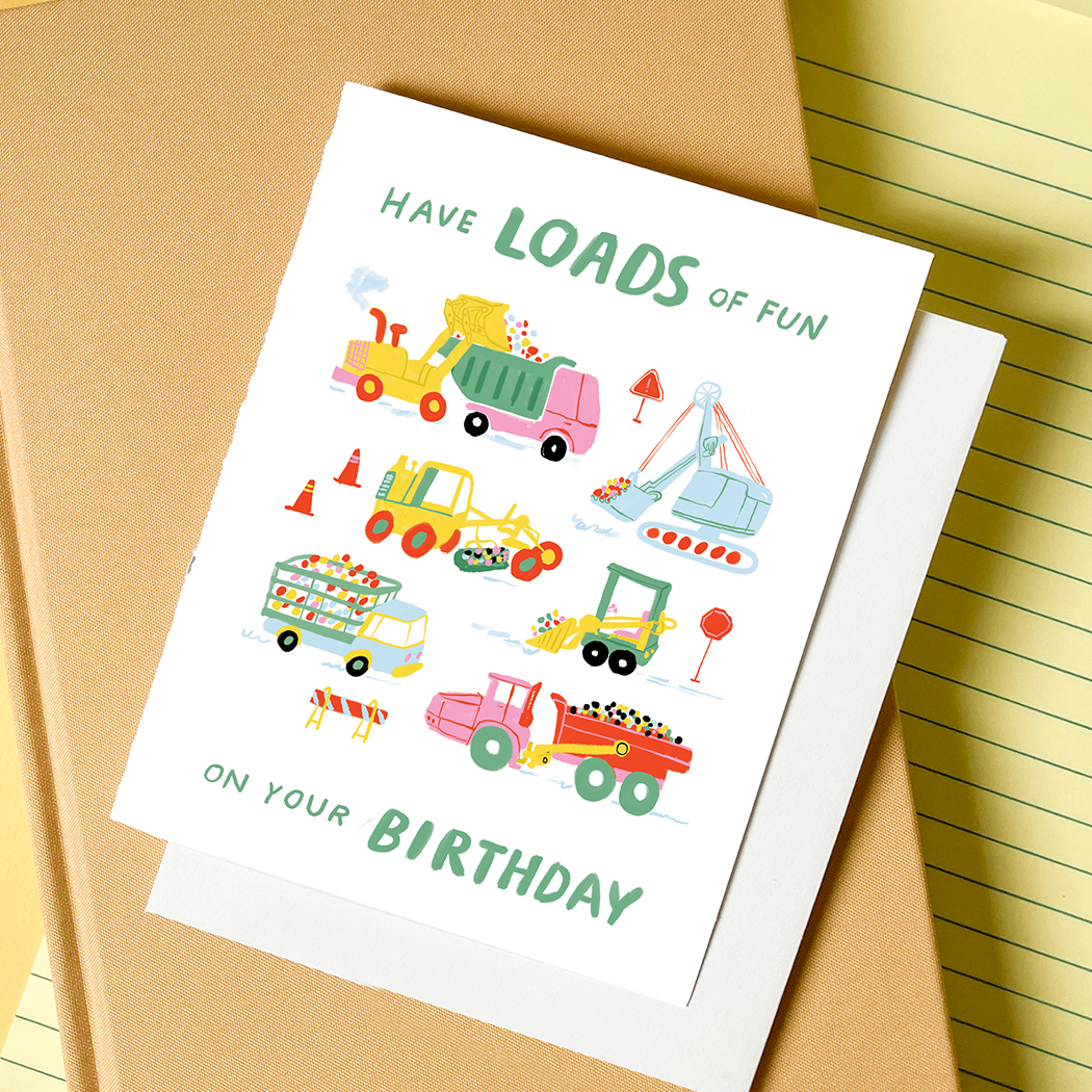 Truck Loads of Fun - Construction Kids Birthday Card
