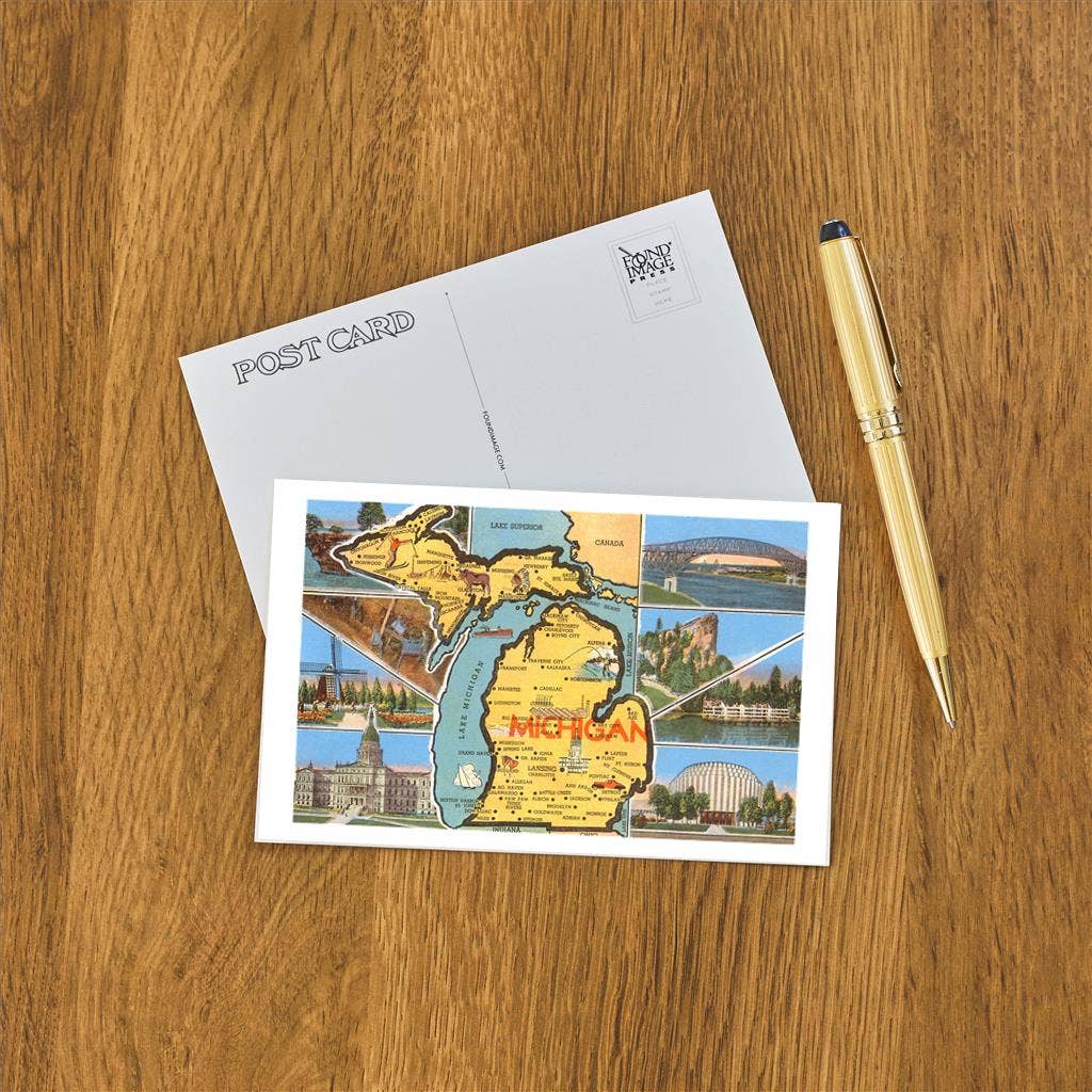 Postcard MI-255 Views and Map of Michigan