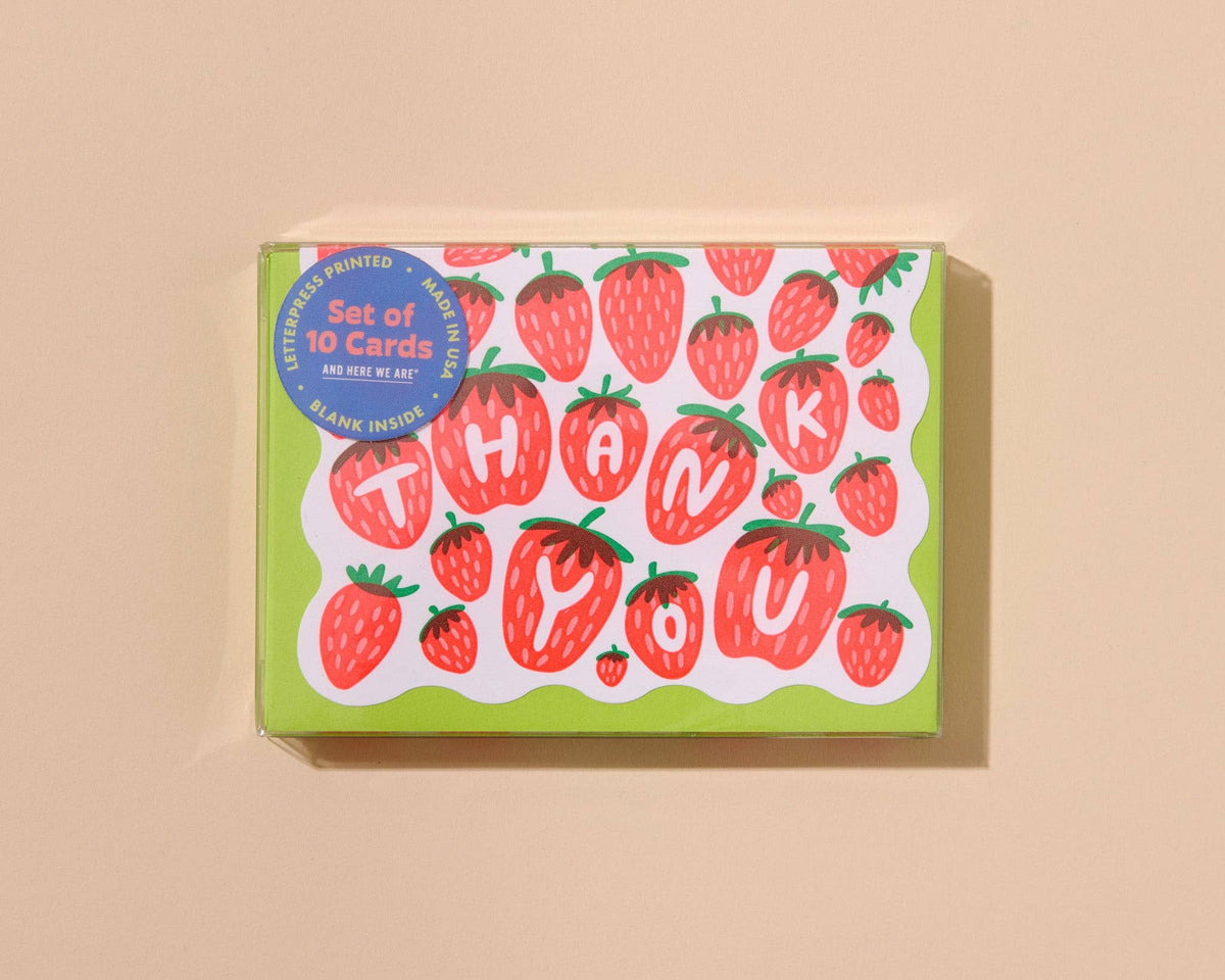 Strawberry Letterpress Scalloped Thank You Card Set (10) - Made in USA - Berry, Fruit, Garden  - Stocking stuffer, Holiday, Gift Guide