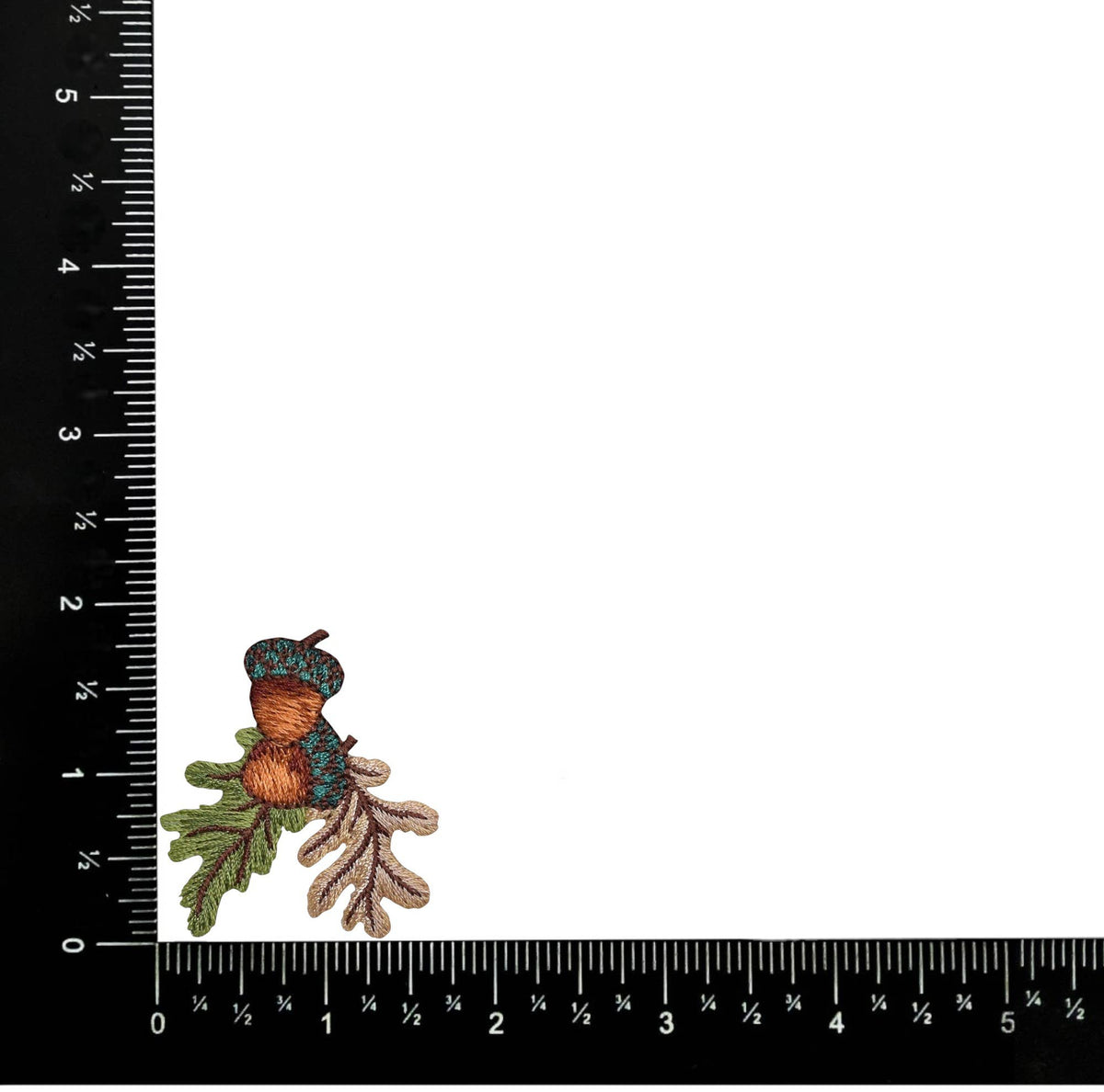 Two Acorns - Brown and Green Fall Leaves - Iron on Patch