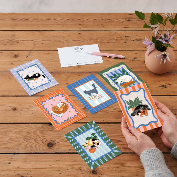 Cats and Books Postcard Set - 12 Pack