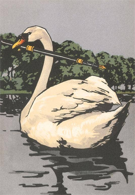 Postcard LT-370 Swan with Fountain Pen