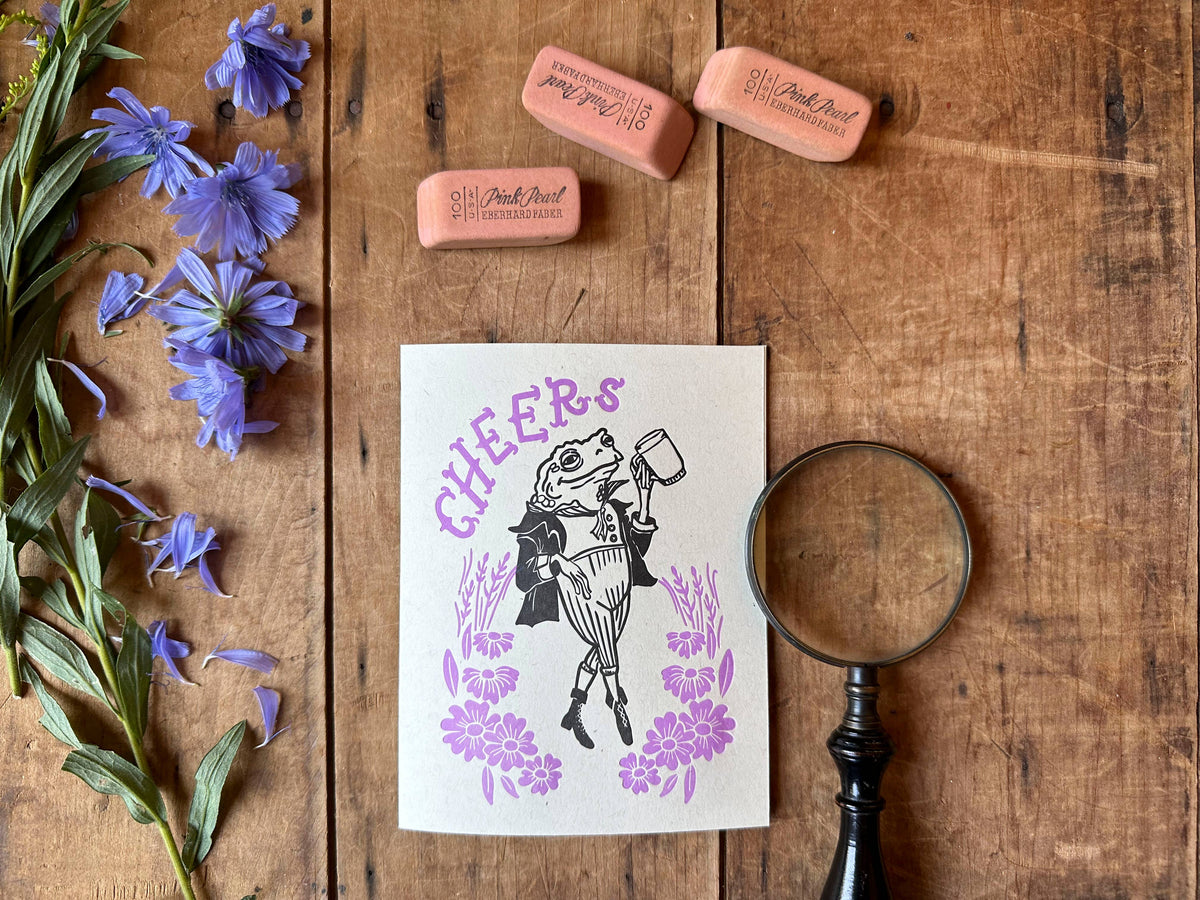 Cheers Frog! Letterpress greeting card