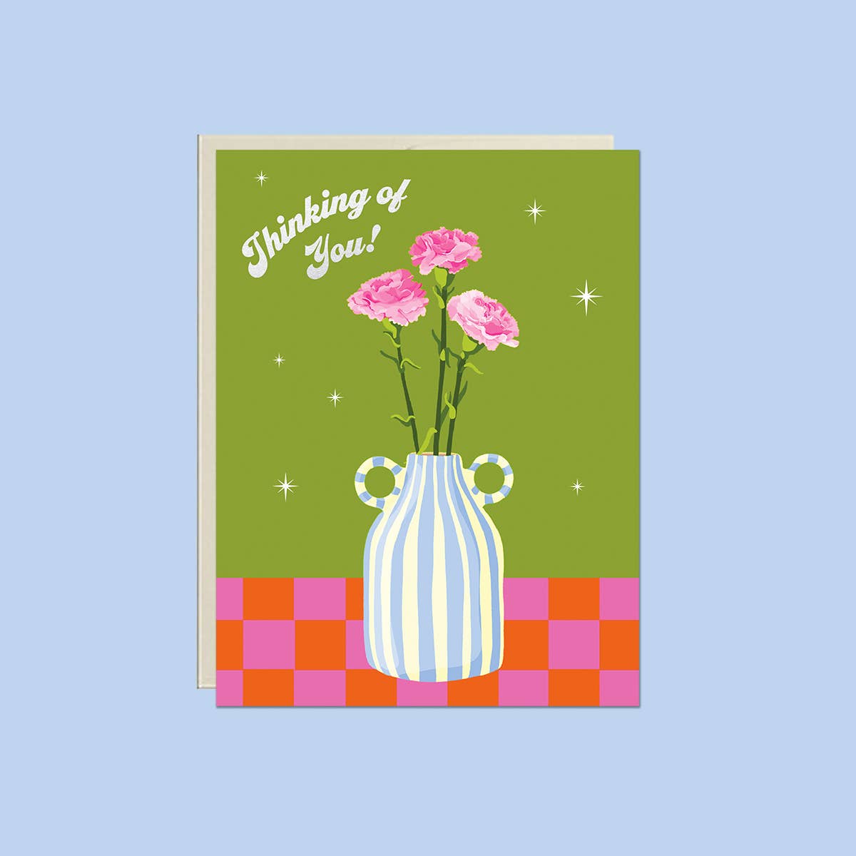 Thinking of You! Flowers in Vase – Foil Greeting Card