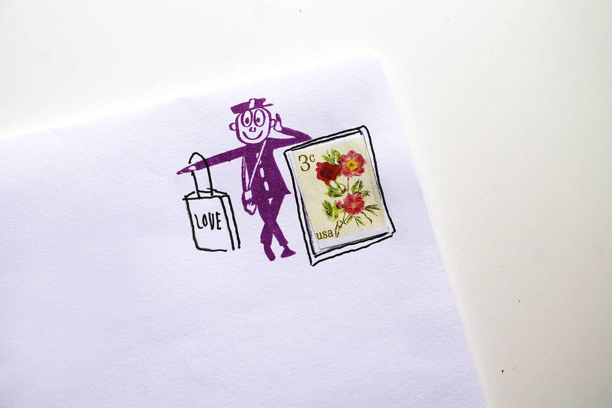 Mr Zip Leaning Rubber stamp