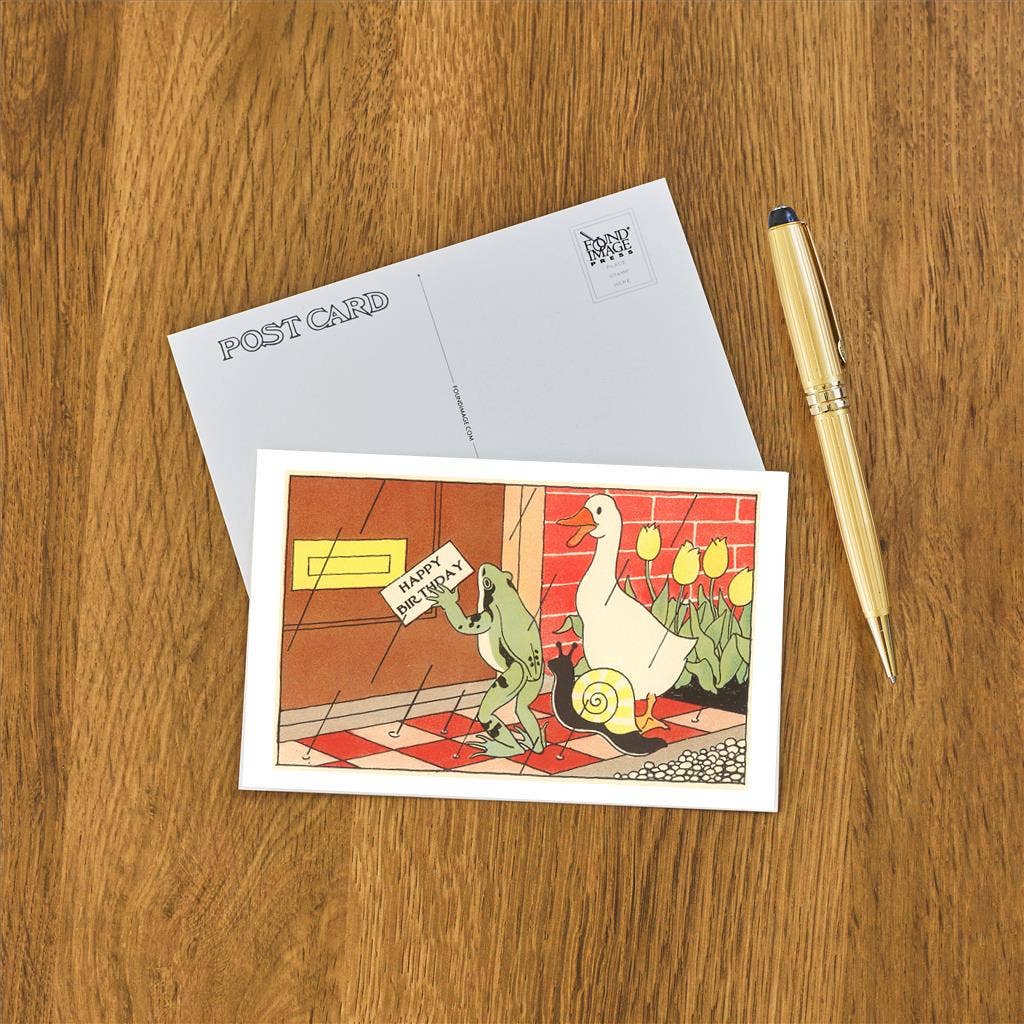 Postcard HB-204 Happy Birthday, Frog, Duck and Snail