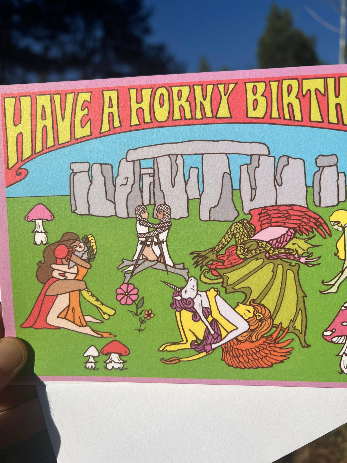 A7 Have A Horny Birthday Pagan Stonehenge Orgy Greeting Card