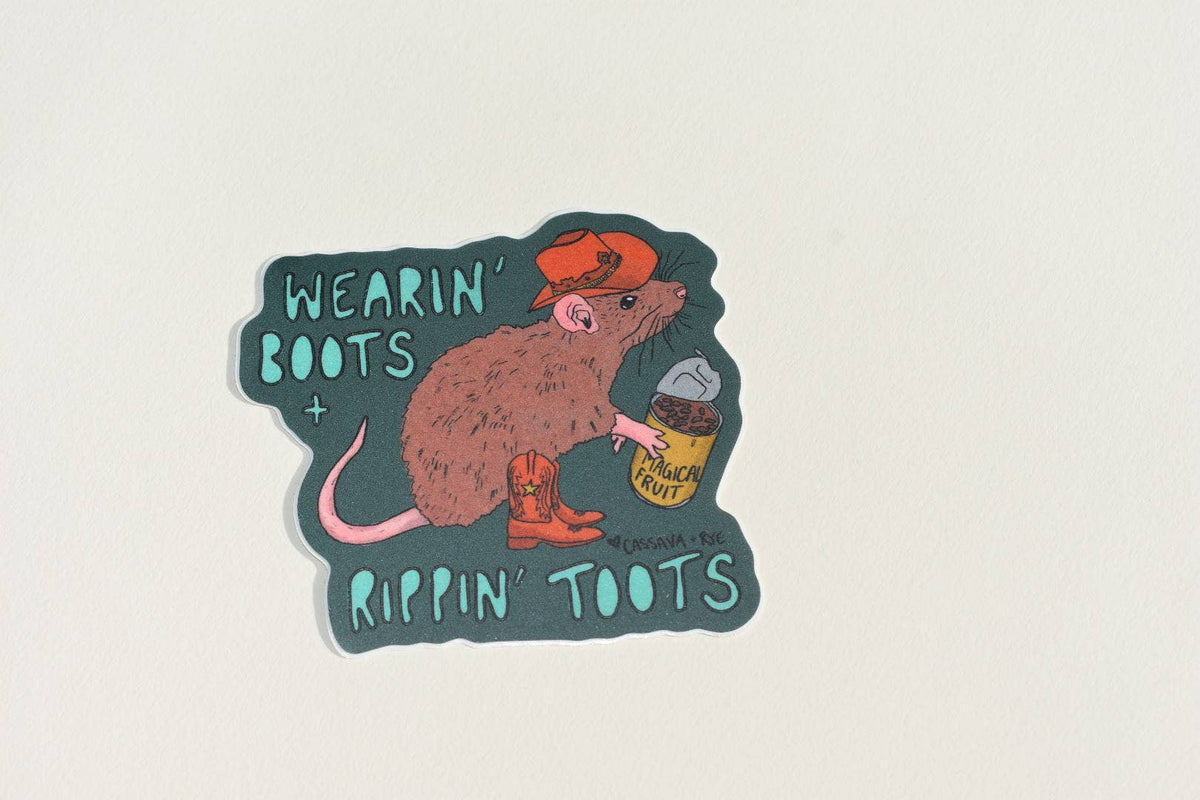 Wearin’ Boots and Rippin’ Toots Rat Cowboy Sticker
