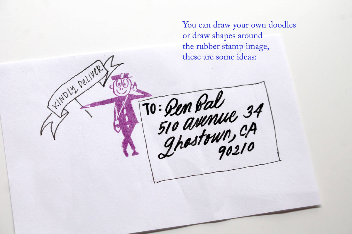 Mr Zip Leaning Rubber stamp