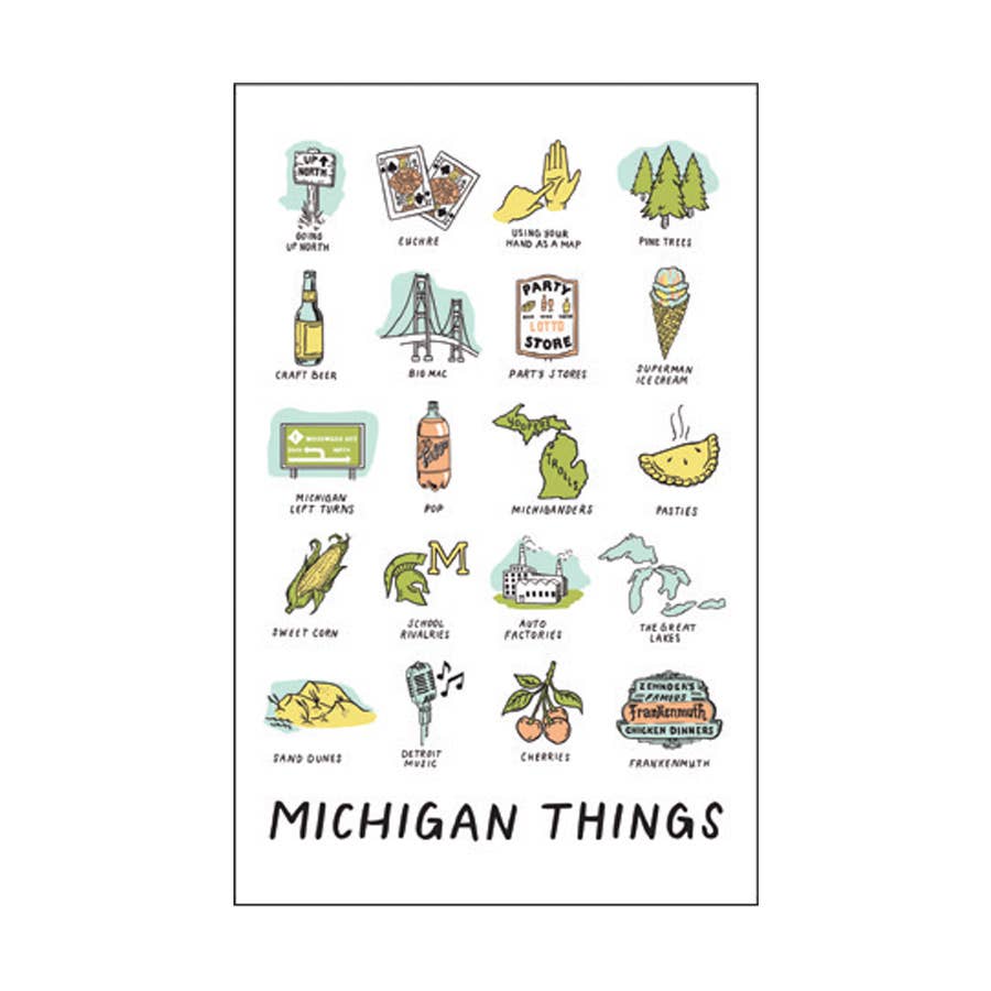 Michigan Things Linen Postcard